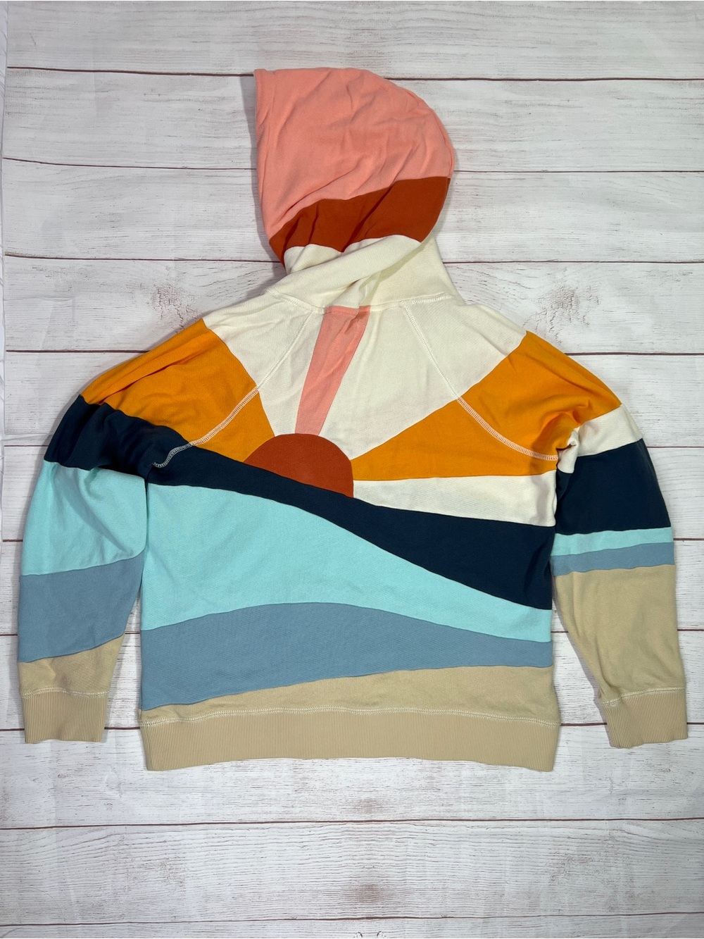 Faherty Soleil Sweatshirt - Medium - multicolor rainbow french terry hoodie - Picture 3 of 14